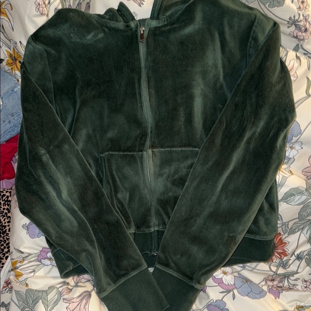 Green Velvet Zip-Up Hoodie